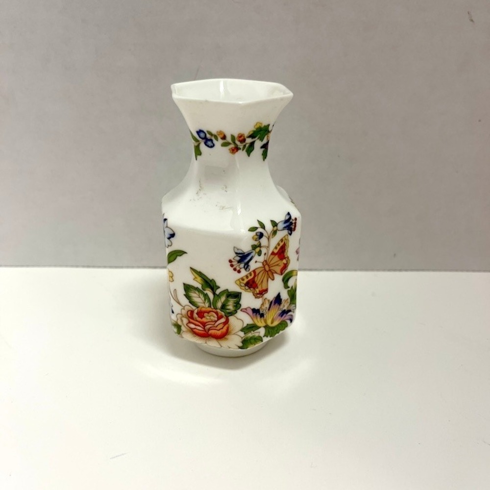 AYNSLEY Cottage Garden Fine English Bone China Hexagonal Bud Vase 3.5"